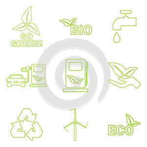 Vector green eco icons set.