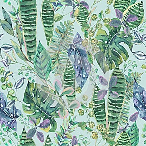 Vector green exotic leaves, greenery botanical illustration