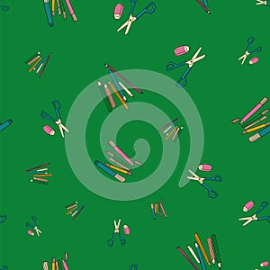 Vector Green Felt Pens and colored pencils background pattern