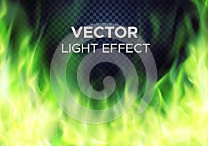 Vector green fire flames on transparent background