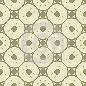 Vector green geometric seamless pattern with circles, rounded grid, lattice