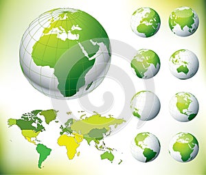 Vector Green Globe and World Map