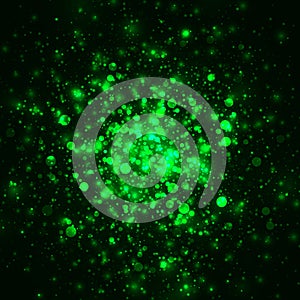 Vector green glowing light glitter background. Magic glow light effect. Star burst with sparkles on dark background