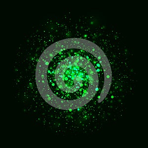 Vector green glowing light glitter background. Magic glow light effect. Star burst with sparkles on dark background