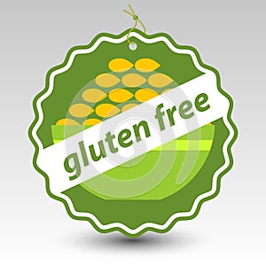 Vector green gluten free paper price tag bowl of wheat