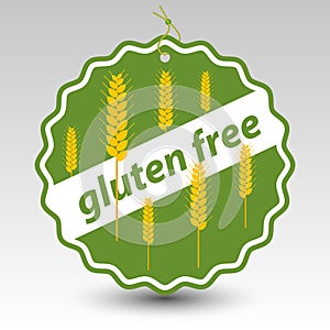 Vector green gluten free paper price tag label wheat stalks