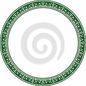 Vector green and gold round Kazakh national ornament.