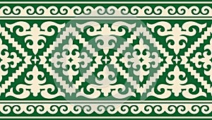 Vector green and gold seamless Kazakh national ornament.