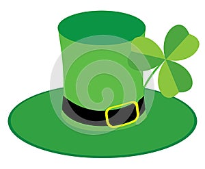 Vector Green Hat with a Shamrock. Saint Patrick`s Day Background.