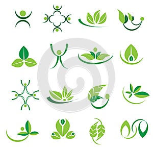 Vector green leaves logo icons, ecology, welness designs