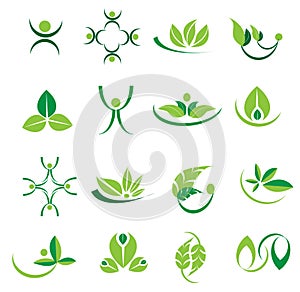 Vector green leaves logo icons, ecology, welness designs photo