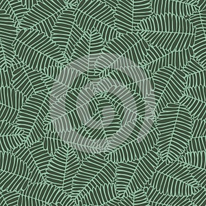 Vector green monochrome touch me not shameplant overlapping leaves seamless pattern. Perfect for fabric, scrapbooking