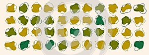 Vector green organic green amoeba splotches set. Abstract shape collection. irregular liquid uneven form bio graphic elements. Eco