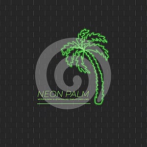 Vector Green Palm, Neon Sign, Beach Symbol, Logo Illustration.