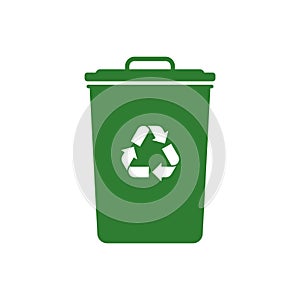 Vector green recycling bin with recycle logo.