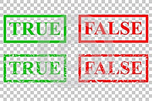 Green and red rubber stamp effect sign true and false at transparent effect background