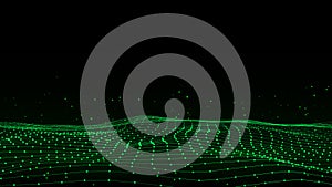 Vector green wave with motion dots. Abstract digital background. Concept connection big data. Futuristic technology backdrop