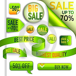 Vector green and yellow discount elements