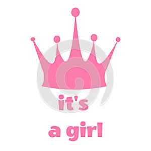 Vector greeting card, baby shower card, baby announcement card design element, it s a girl
