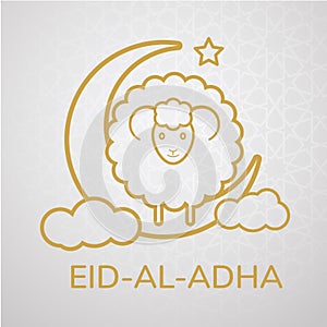 Vector greeting card design with cute Baby Sheep for Muslim Comm