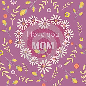 Vector greeting card design to Mothers day. I love you, mom