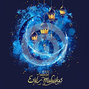 Vector greeting card for Eid Mubarak, decorative header with curly calligraphic font, art design