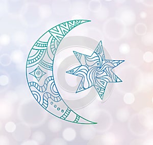 Vector greeting card with hand-drawn month and star.