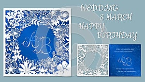 Vector greeting card for holidays. With the image of wildflowers and dragonflies. Inscriptions-wedding, March 8, happy birthday.