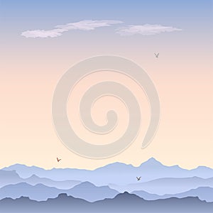 Vector greeting card with mountain landscape.