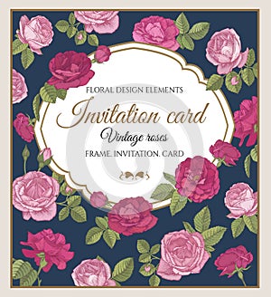 Vector greeting card with red and pink roses in vintage style