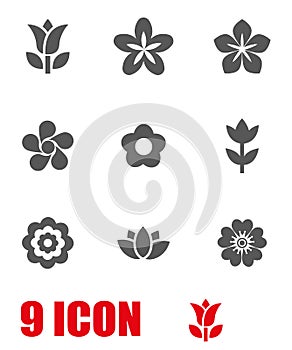 Vector grey flowers icon set