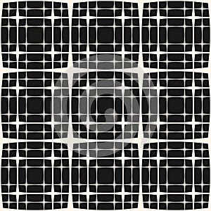 Vector grid seamless pattern. Simple black and white geometric lattice texture, square mesh pattern