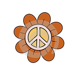 Vector groovy flower with peace sign