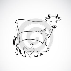 Vector group of animal farm design on white background., Cow, Sheep,Pig,Chicken. Logo Animal. Easy editable layered vector