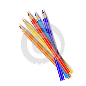 Vector group of colored pencils isolated on white background, colorful illustration template.