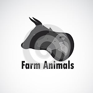 Vector group of farm animals design on white background., Cow, Sheep,Pig,Chicken. Logo Animal. Easy editable layered vector