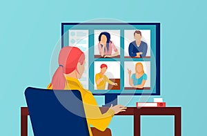 Vector of a group of people having a video conference call