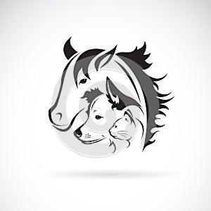 Vector group of pets - Horse, dog, cat, on white background. Pets Icon or logo. Easy editable layered vector illustration