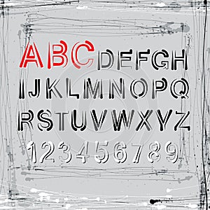 Vector grunge alphabet. Letters and numbers.