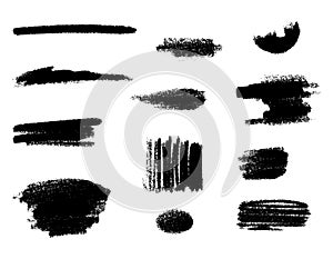 Vector grunge black paint, rectangular ink brush stroke and shapes set.