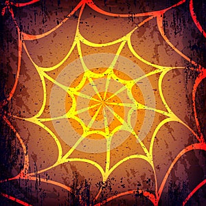 Vector grunge Halloween dark background. Hand drawn spider web