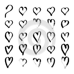 Vector grunge heart set, paint object for design use. Hand drawn doodle icons or isolated elements for Valentine`s day