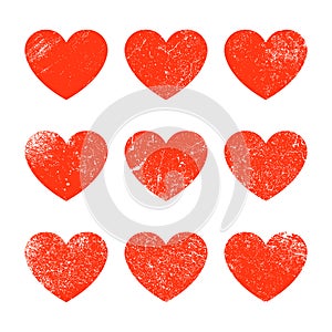 Vector grunge heart shape. Red heart vintage brush love grunge element