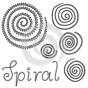 Vector grunge organic ink textured spiral set. Abstract design elements set.