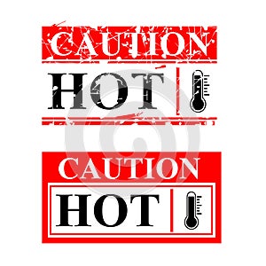 Simple Vector Grunge Red Rubber Stamp, Caution Hot, isolated on white