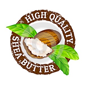 Vector grunge rubber stamp. High quality shea butter on a white.