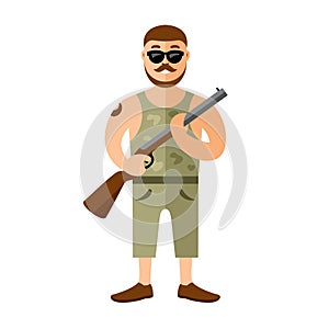 Vector Gunman with rifle. Flat style colorful Cartoon illustration.