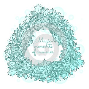 Vector hairline triangle floral wreaths with summer flowers