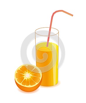 Vector half orange and orange juice on glass