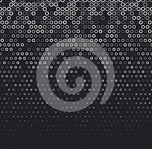 Vector halftone abstract background, black white gradient gradation. Geometric mosaic circle shapes monochrome pattern